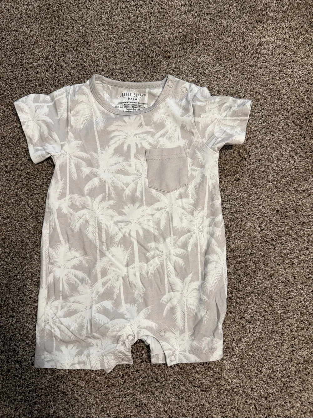 Little Bipsy Tan Palm-Print Short Sleeve One-Piece